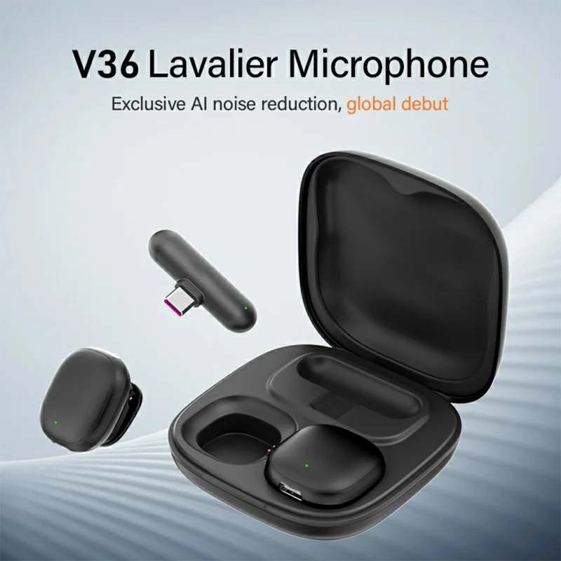 V36 Para iPhone 15 / 16 / Android Mini Microfone de Lapela Sem Fio com Cancelamento de Ruído por IA e Receptor USB-C