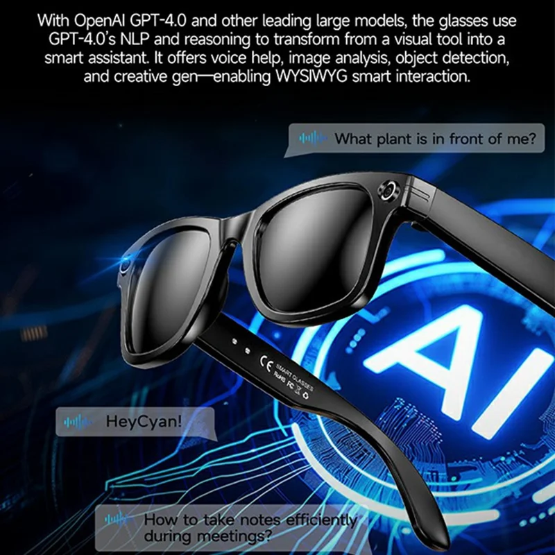 W610 Heycyan App Smart Glasses Photo Video Recording AI Translation 8MP Camera WiFi Bluetooth-Compatible Glasses - Anti Blue Light Lenses
