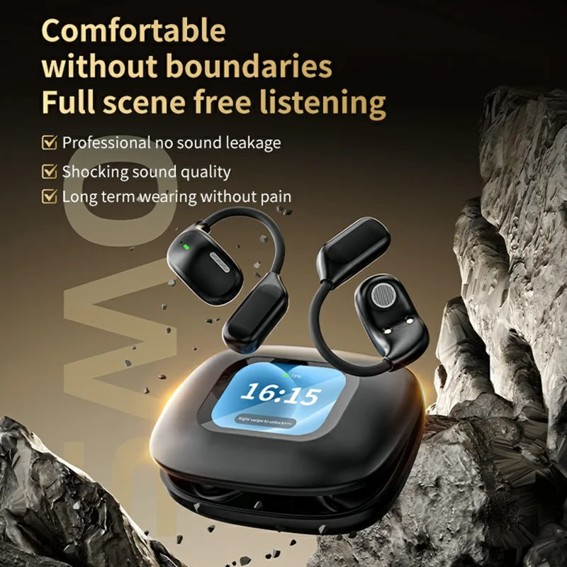 LX80 Wireless Sport Earphones Touch Control Bluetooth-Compatible Ear Hanging Headset - Black