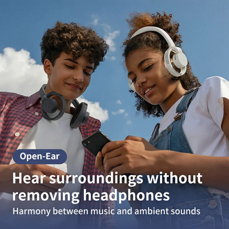 LC6200 Bluetooth-Compatible Foldable Headphone Open-Ear Wireless ENC Noise Cancelling Headset - Black