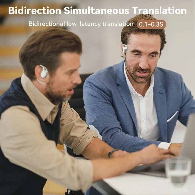 V18 Real-Time Translation Earphones Global Travel Meetings 200+ Languages Translation Headset - Beige