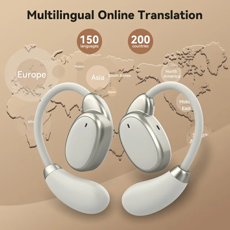 V18 Real-Time Translation Earphones Global Travel Meetings 200+ Languages Translation Headset - Beige