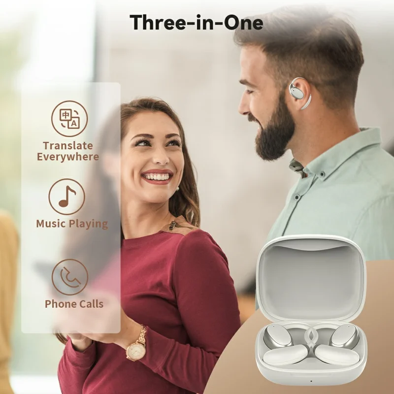 V18 Real-Time Translation Earphones Global Travel Meetings 200+ Languages Translation Headset - Beige