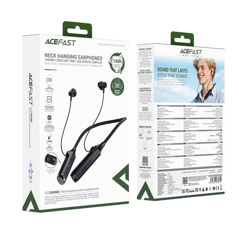 ACEFAST N6 Fones de Ouvido Sem Fio para Pendurar no Pescoço, Bluetooth, à Prova D'água IPX4, Headset para Música