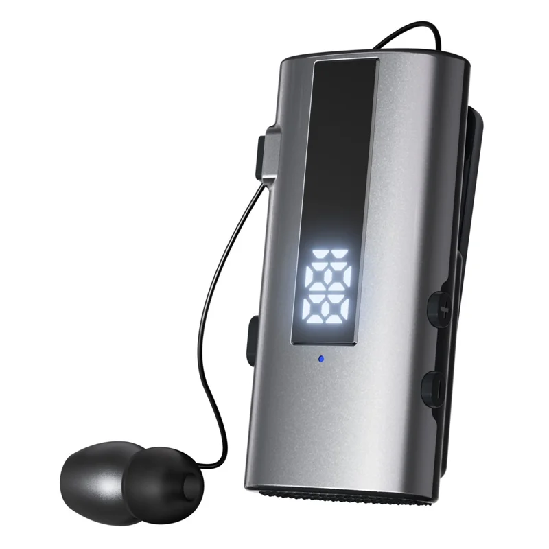 K92 Clip-On Earphone Business Bluetooth-Compatible LED Display Wireless Headset Single Microphone 50H Playtime - Grey