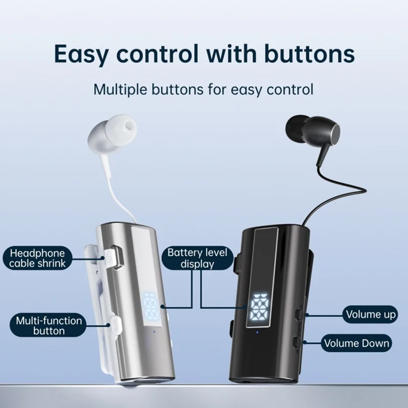 K92 Clip-On Earphone Business Bluetooth-Compatible LED Display Wireless Headset Single Microphone 50H Playtime - Grey