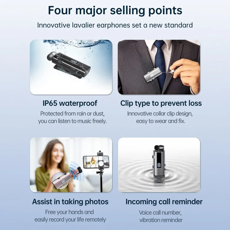 K92 Clip-On Earphone Business Bluetooth-Compatible LED Display Wireless Headset Single Microphone 50H Playtime - Grey