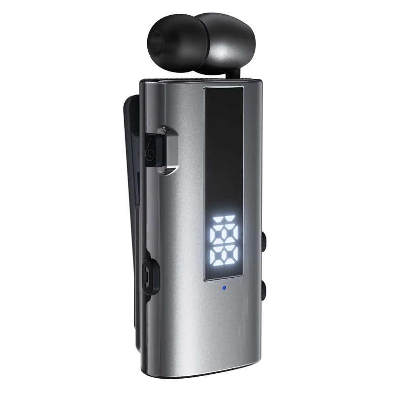 K92 Clip-On Earphone Business Bluetooth-Compatible LED Display Wireless Headset Single Microphone 50H Playtime - Grey
