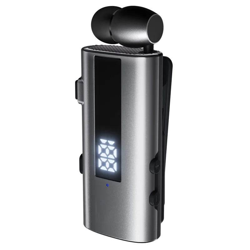 K92 Clip-On Earphone Business Bluetooth-Compatible LED Display Wireless Headset Single Microphone 50H Playtime - Grey