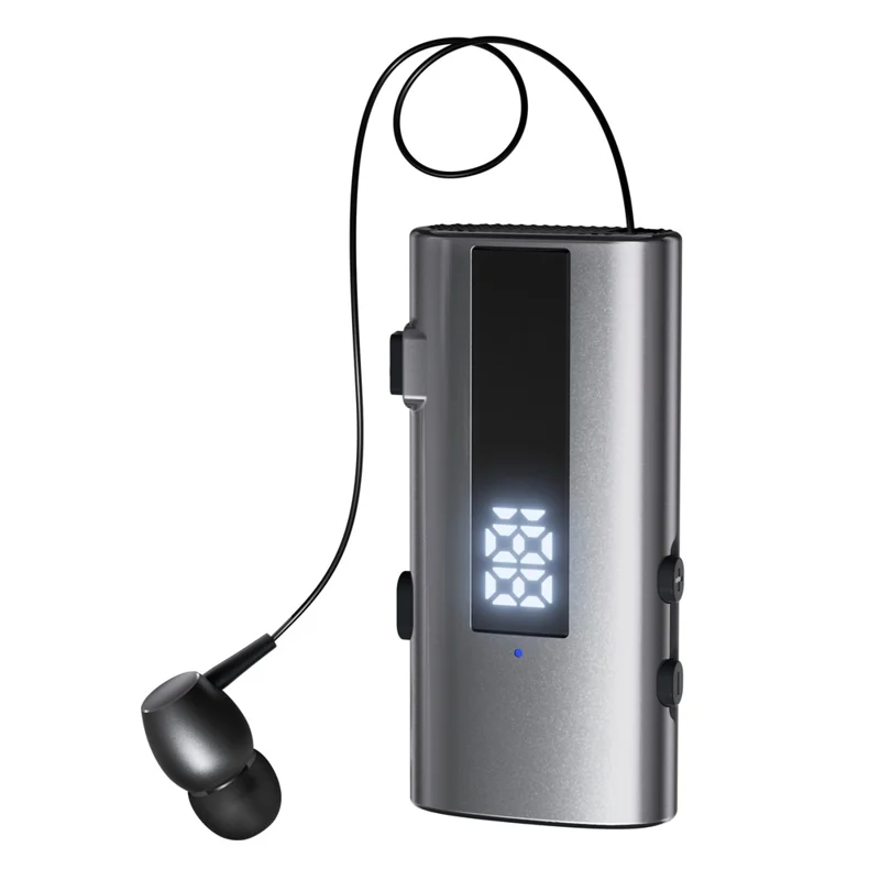 K92 Clip-On Earphone Business Bluetooth-Compatible LED Display Wireless Headset Single Microphone 50H Playtime - Grey