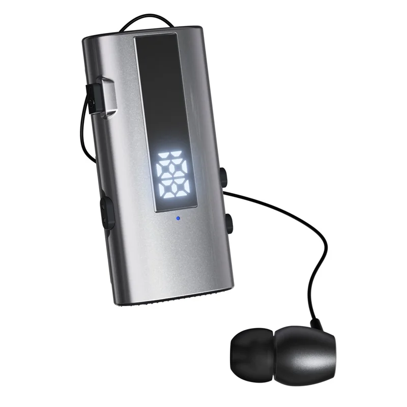 K92 Clip-On Earphone Business Bluetooth-Compatible LED Display Wireless Headset Single Microphone 50H Playtime - Grey