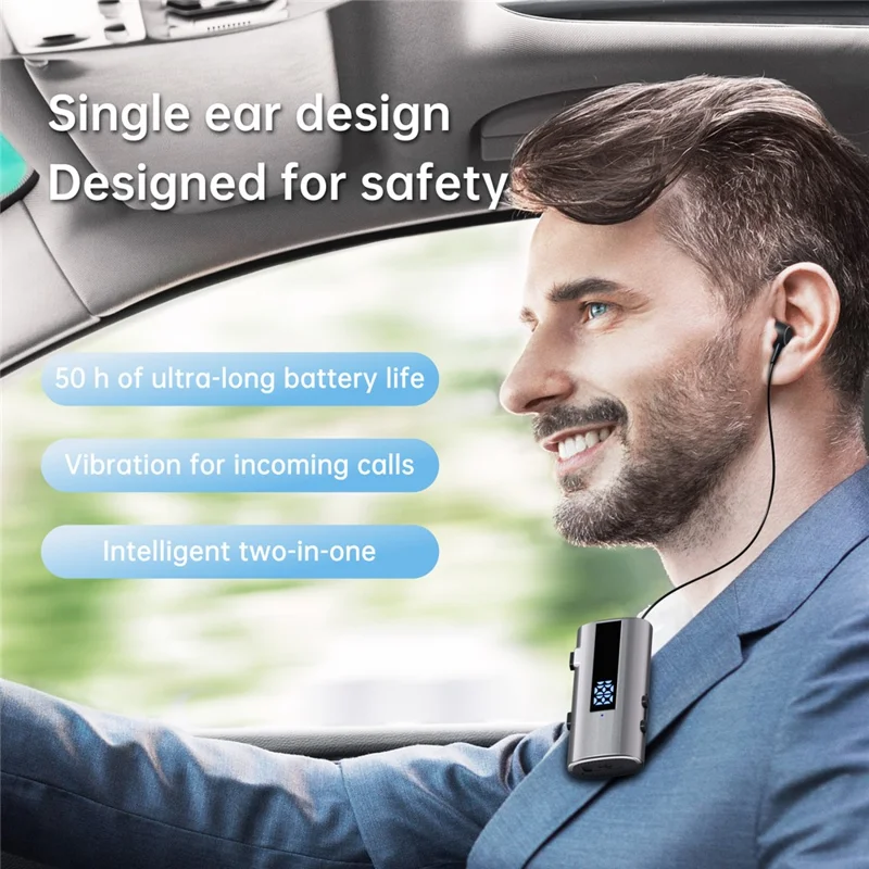 K92 Clip-On Earphone Business Bluetooth-Compatible LED Display Wireless Headset Single Microphone 50H Playtime - Grey