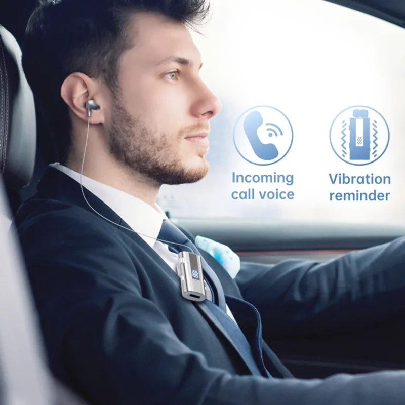 K92 Clip-On Earphone Business Bluetooth-Compatible LED Display Wireless Headset Single Microphone 50H Playtime - Pink