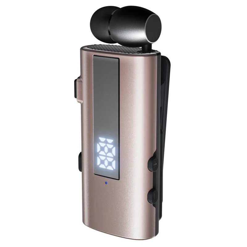 K92 Clip-On Earphone Business Bluetooth-Compatible LED Display Wireless Headset Single Microphone 50H Playtime - Pink