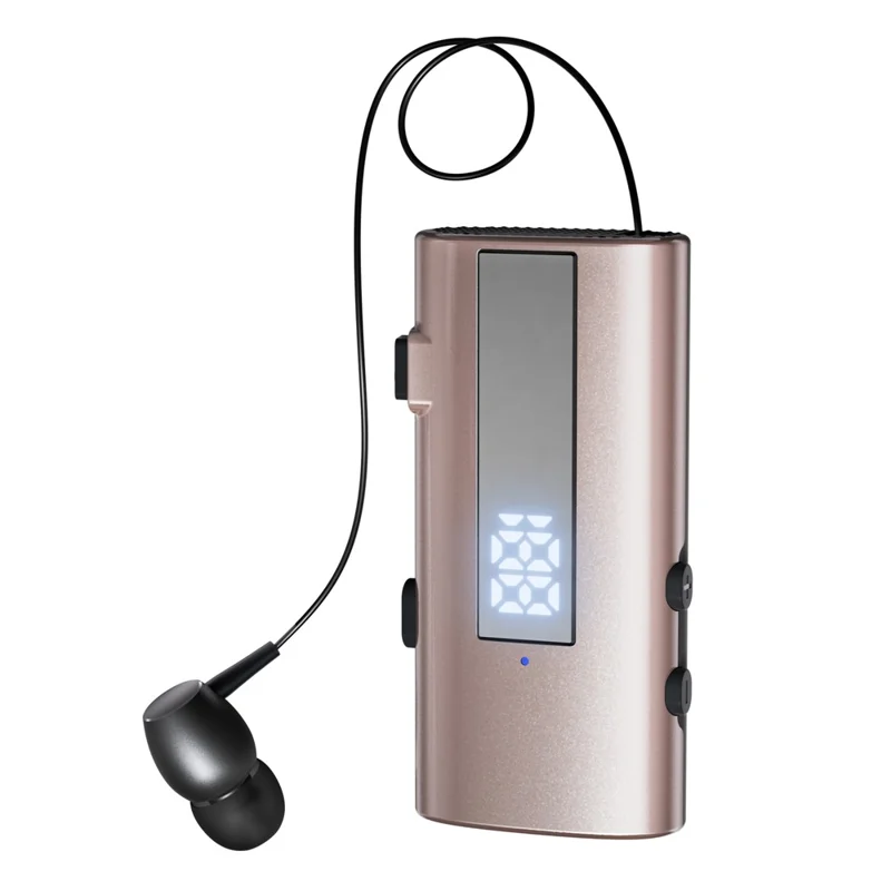 K92 Clip-On Earphone Business Bluetooth-Compatible LED Display Wireless Headset Single Microphone 50H Playtime - Pink