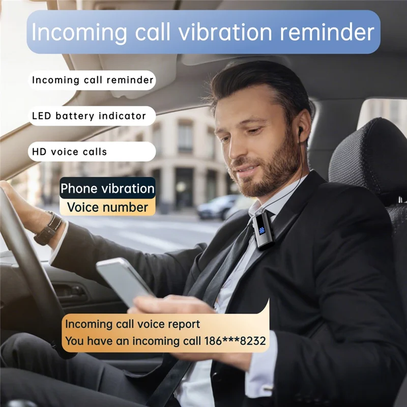 K92 Clip-On Earphone Business Bluetooth-Compatible LED Display Wireless Headset Single Microphone 50H Playtime - Pink