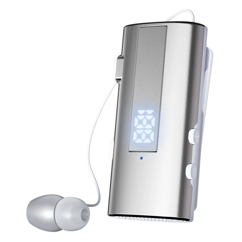 K92 Clip-On Earphone Business Bluetooth-Compatible LED Display Wireless Headset Single Microphone 50H Playtime - Silver