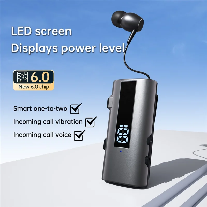K92 Clip-On Earphone Business Bluetooth-Compatible LED Display Wireless Headset Single Microphone 50H Playtime - Silver