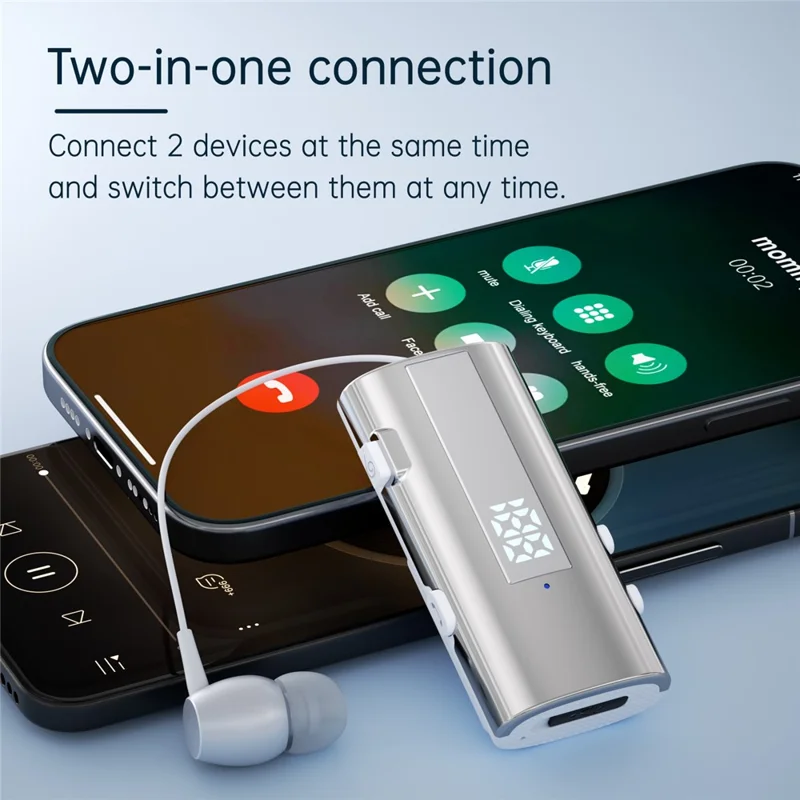 K92 Clip-On Earphone Business Bluetooth-Compatible LED Display Wireless Headset Single Microphone 50H Playtime - Silver