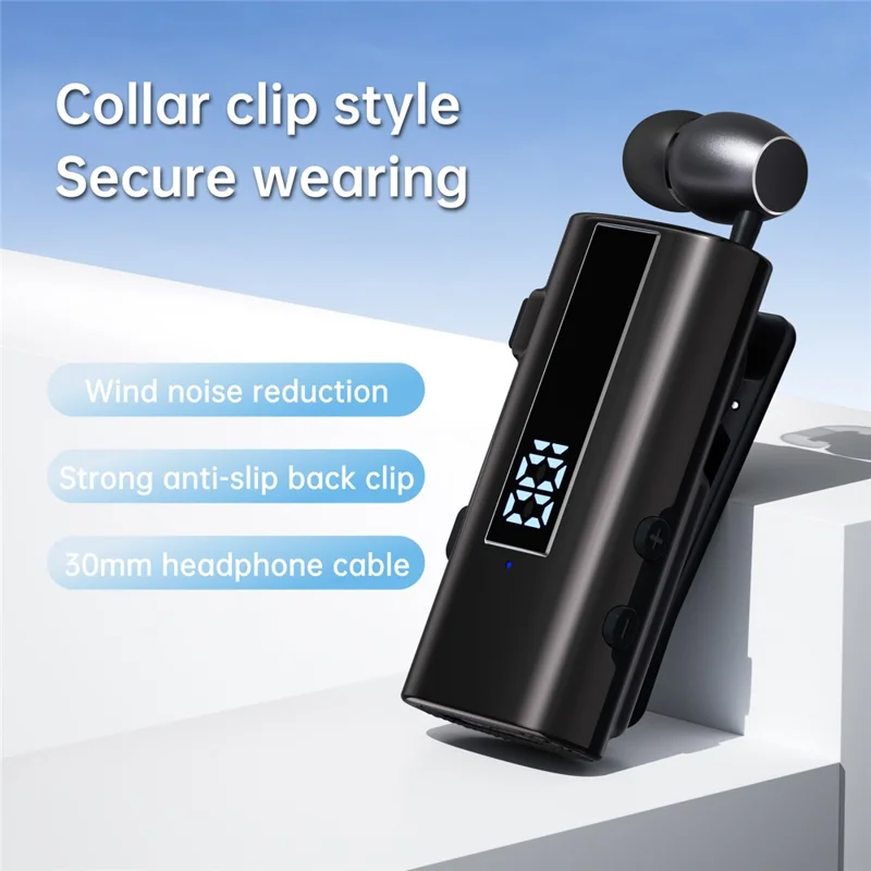 K92 Clip-On Earphone Business Bluetooth-Compatible LED Display Wireless Headset Single Microphone 50H Playtime - Silver