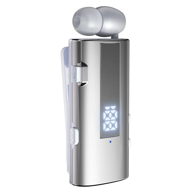 K92 Clip-On Earphone Business Bluetooth-Compatible LED Display Wireless Headset Single Microphone 50H Playtime - Silver