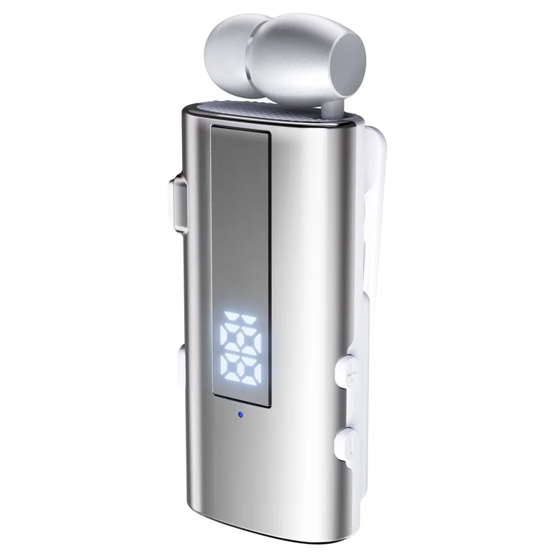 K92 Clip-On Earphone Business Bluetooth-Compatible LED Display Wireless Headset Single Microphone 50H Playtime - Silver