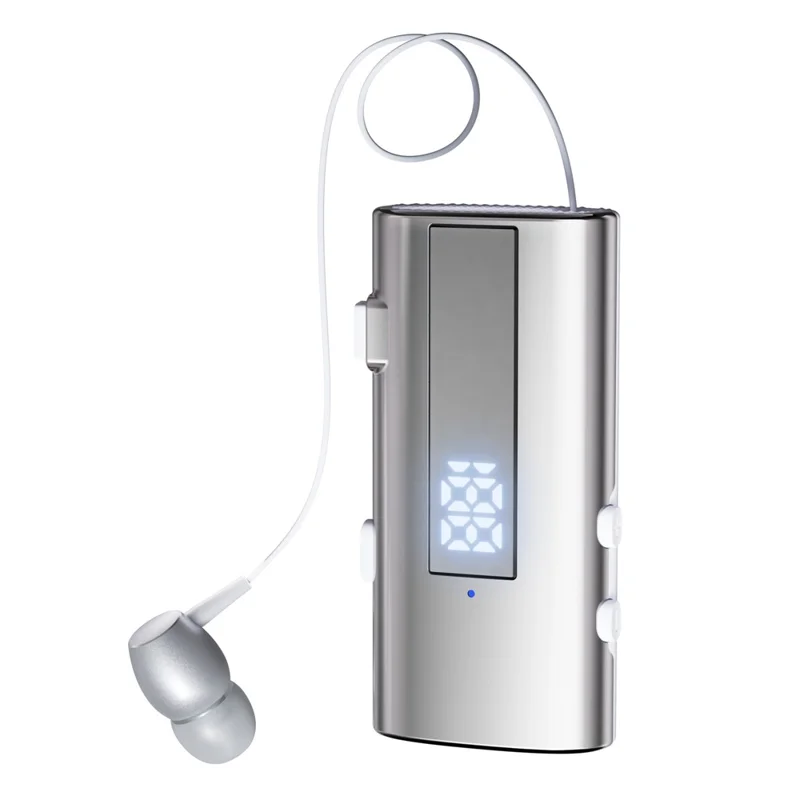 K92 Clip-On Earphone Business Bluetooth-Compatible LED Display Wireless Headset Single Microphone 50H Playtime - Silver