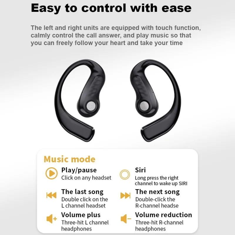 LX90 Auricolari sportivi con aggancio all'orecchio, controllo touch, TWS Bluetooth wireless - Nero