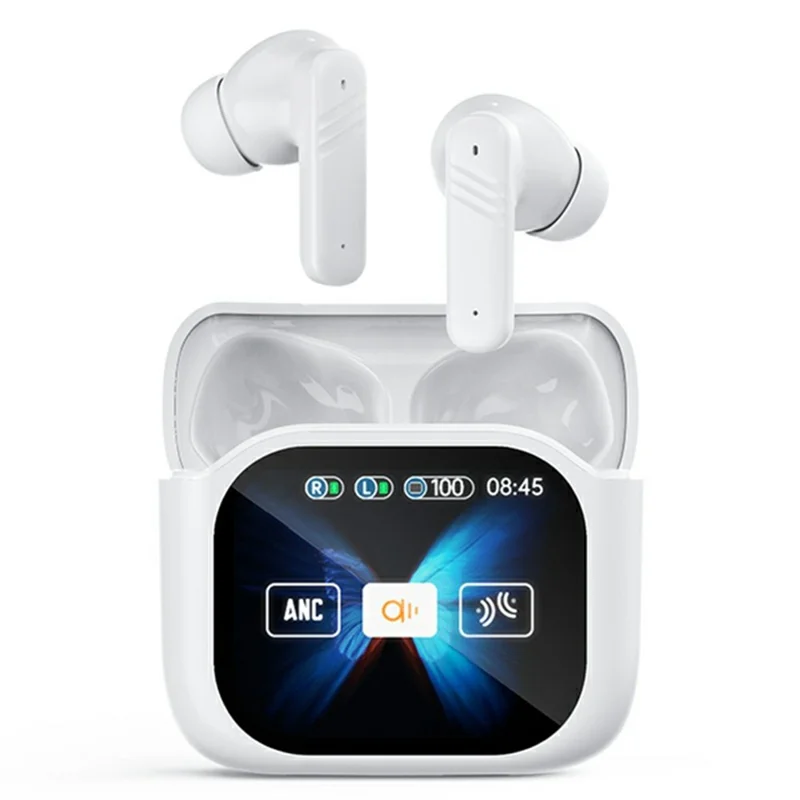 LX50 Bluetooth-Compatible Earphones In Ear ANC Noise Cancelling Headset with Touch Control Color Screen Charging Case - White