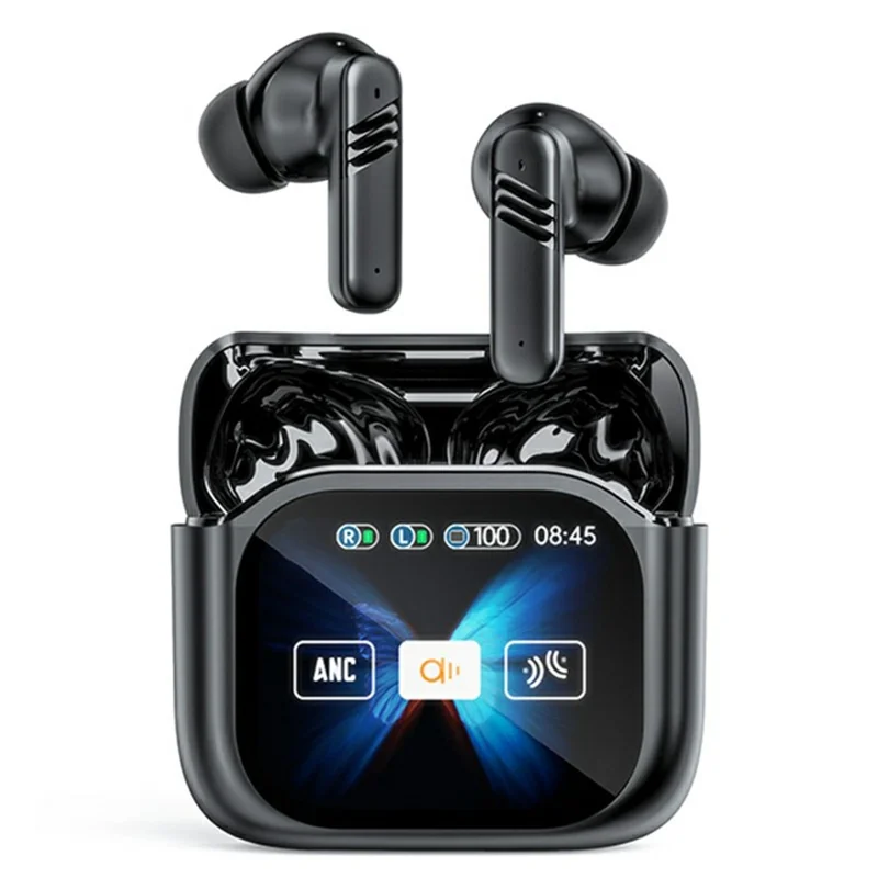 LX50 Bluetooth-Compatible Earphones In Ear ANC Noise Cancelling Headset with Touch Control Color Screen Charging Case - Black