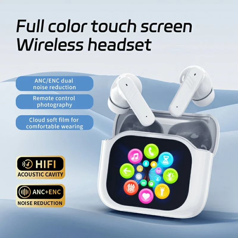 LX50 Bluetooth-Compatible Earphones In Ear ANC Noise Cancelling Headset with Touch Control Color Screen Charging Case - Black