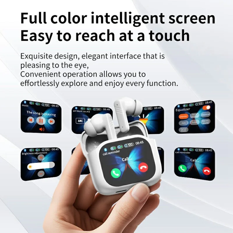 LX50 Bluetooth-Compatible Earphones In Ear ANC Noise Cancelling Headset with Touch Control Color Screen Charging Case - Black