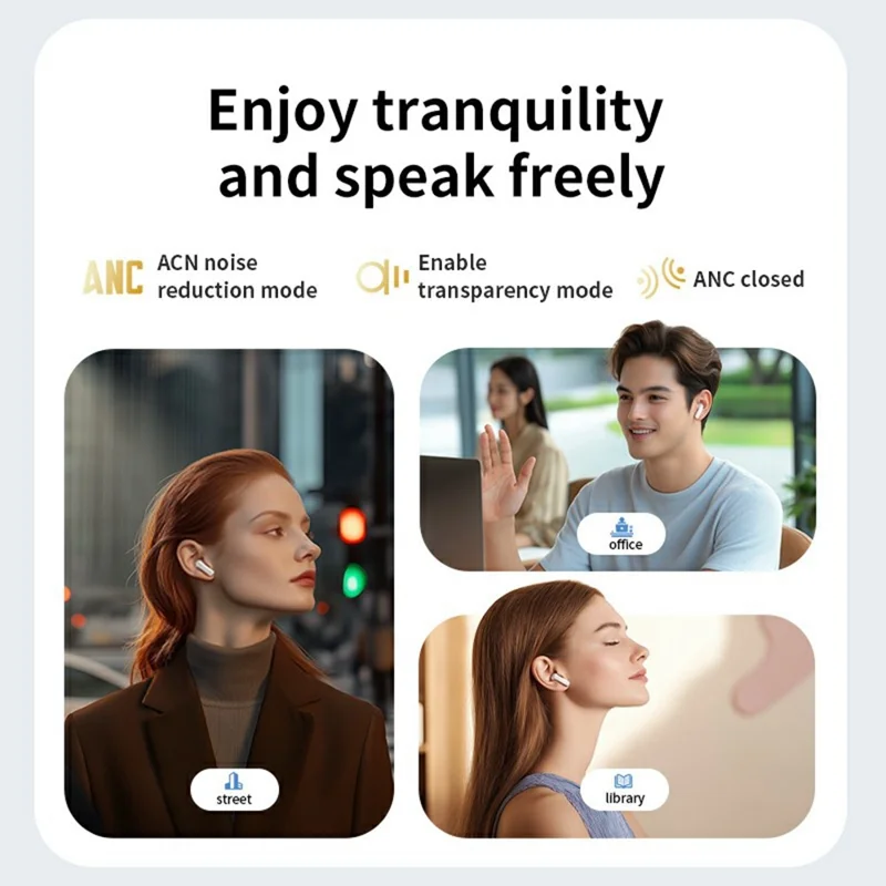 LX50 Bluetooth-Compatible Earphones In Ear ANC Noise Cancelling Headset with Touch Control Color Screen Charging Case - Black