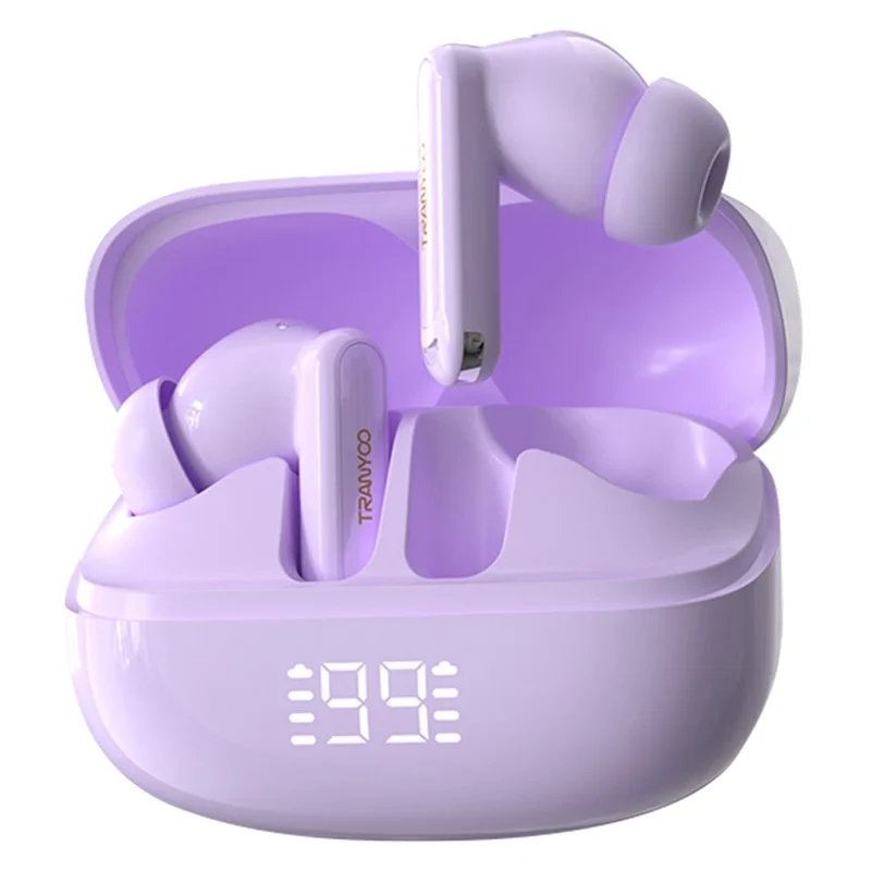 TRANYOO T-M6 Bluetooth-Compatible Earbuds ANC ENC 2.0 Noise Cancelling In Ear Music Headset - Purple