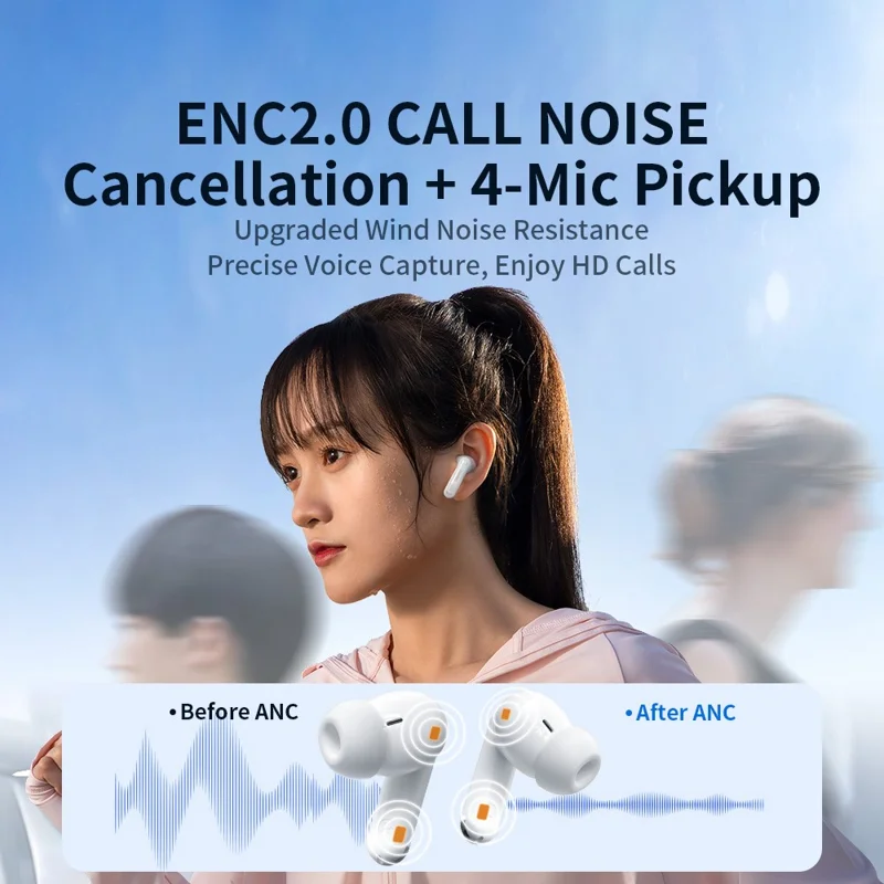 TRANYOO T-M6 Bluetooth-Compatible Earbuds ANC ENC 2.0 Noise Cancelling In Ear Music Headset - Purple
