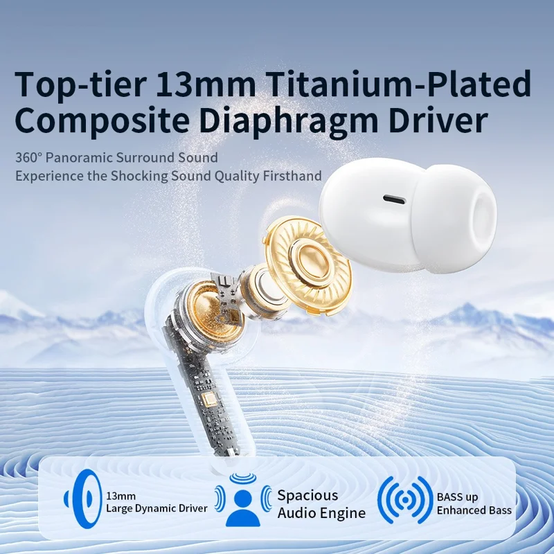 TRANYOO T-M6 Bluetooth-Compatible Earbuds ANC ENC 2.0 Noise Cancelling In Ear Music Headset - Purple
