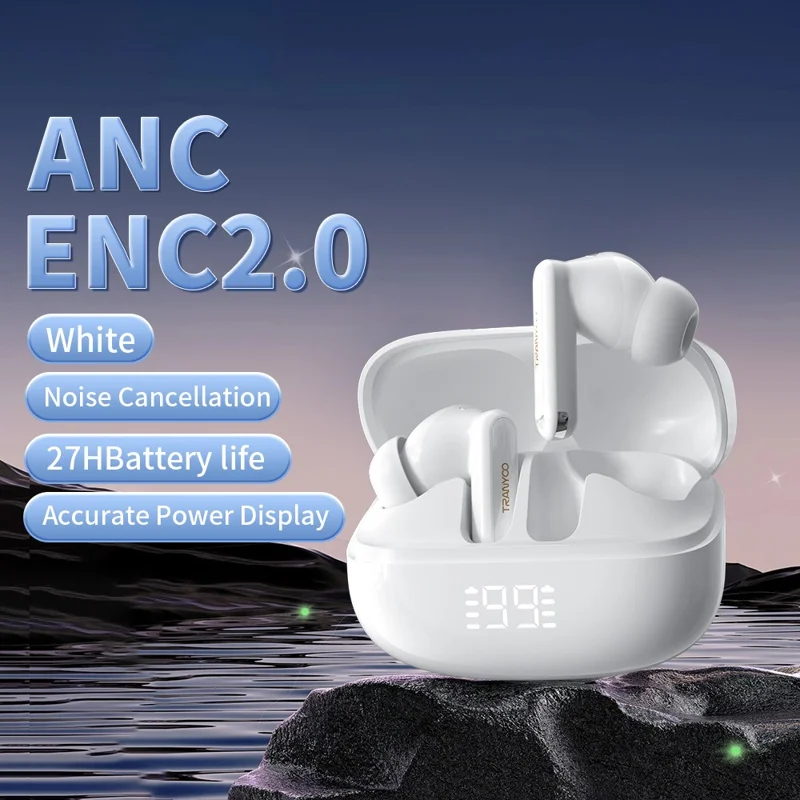 TRANYOO T-M6 Bluetooth-Compatible Earbuds ANC ENC 2.0 Noise Cancelling In Ear Music Headset - White