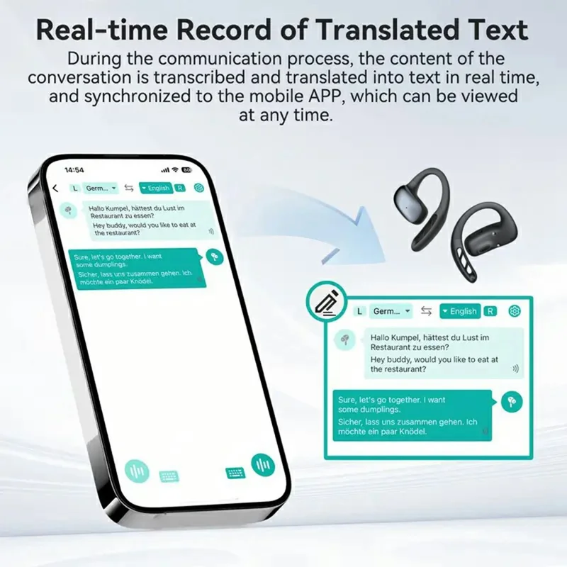 V22 Real-Time Translation Headset Multi-Language Interpretation Conference Travel Abroad Smart Earphones