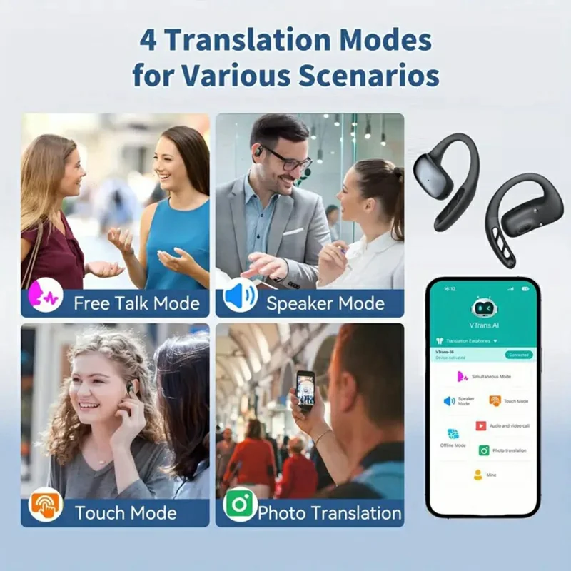 V22 Real-Time Translation Headset Multi-Language Interpretation Conference Travel Abroad Smart Earphones
