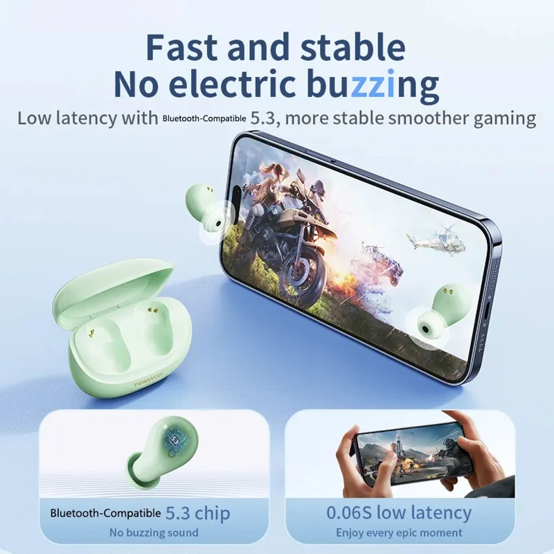 TRANYOO T-M29 Sleeping Mini TWS Bluetooth-Compatible Earbuds Lightweight In-ear Music Earphones - Green
