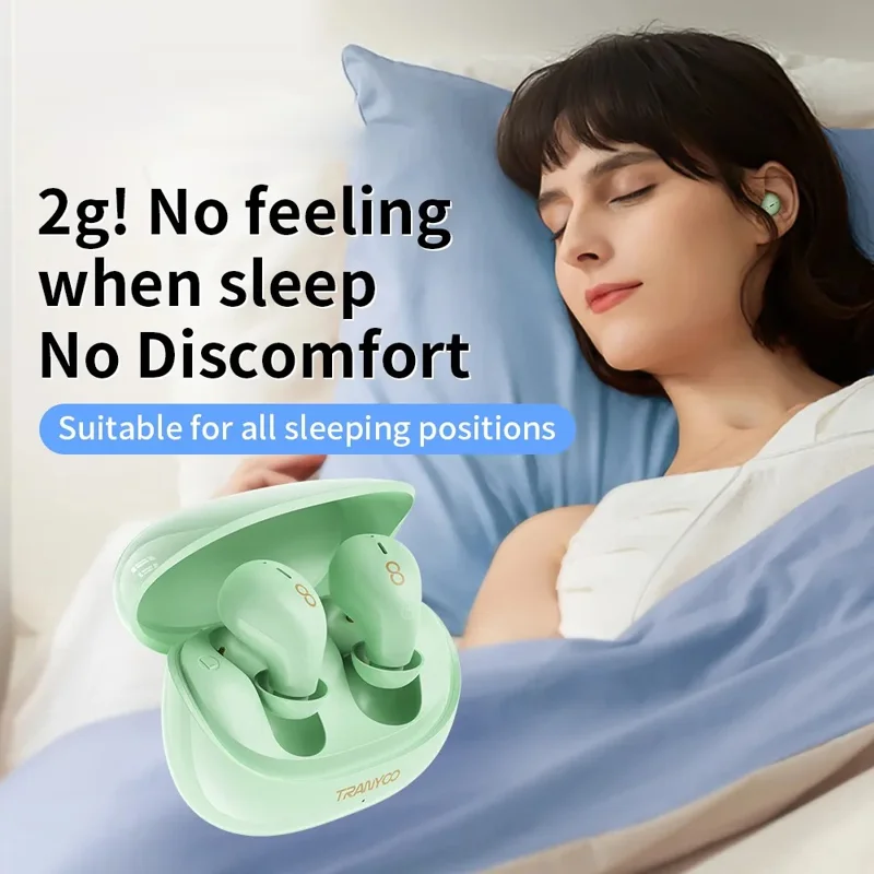 TRANYOO T-M29 Sleeping Mini TWS Bluetooth-Compatible Earbuds Lightweight In-ear Music Earphones - Green