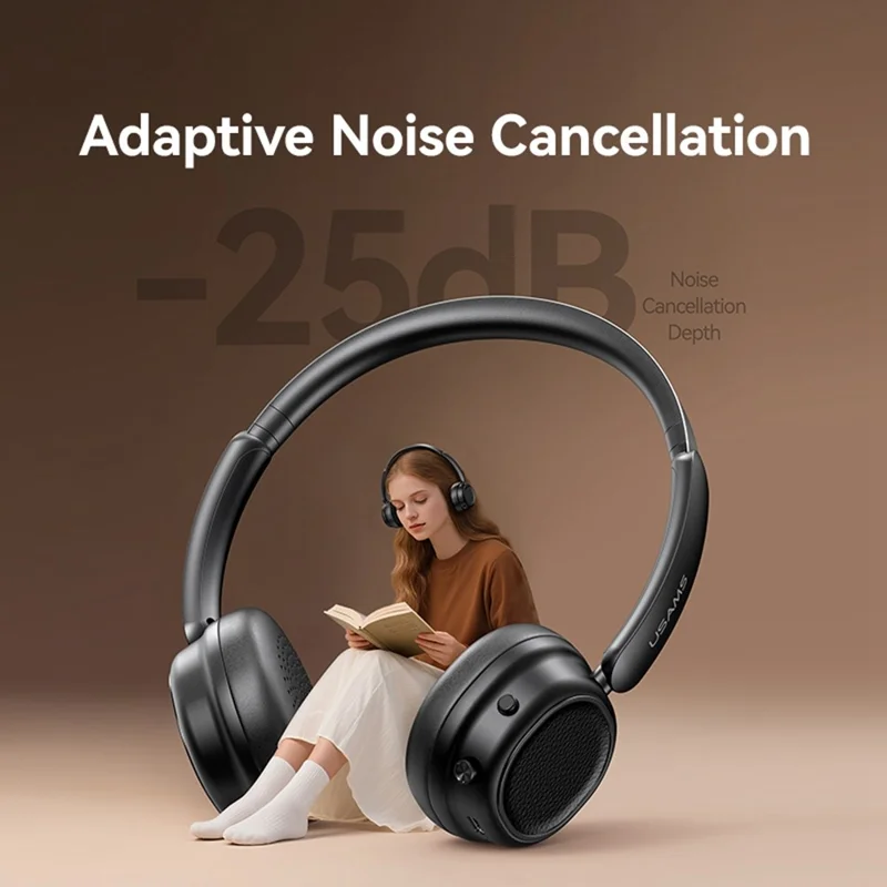 Fones de Ouvido Bluetooth USAMS Free SR01 com Cancelamento de Ruído ANC Over Ear para Música