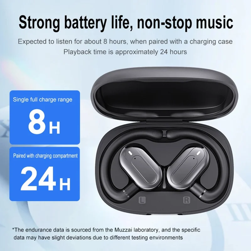 Беспроводные наушники-вкладыши с открытым ухом, совместимые с Bluetooth 5.4, для занятий спортом на улице, стереозвук - Черный