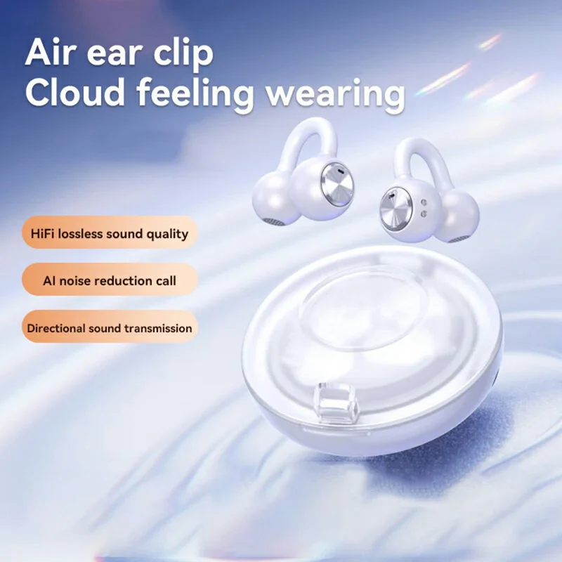 DL3 Ear Clip Wireless Bluetooth-compatible Earphones HiFi Sound Noise Reduction Earbuds - White