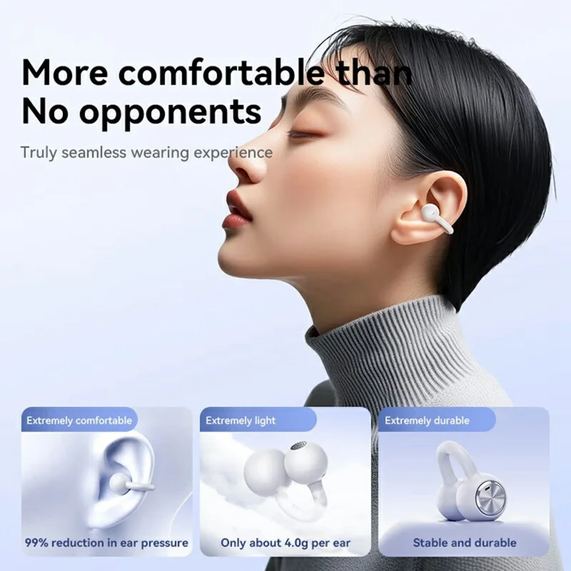 DL3 Ear Clip Wireless Bluetooth-compatible Earphones HiFi Sound Noise Reduction Earbuds - White