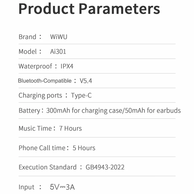 WIWU Ai301 AI Multilingual Translation Bluetooth-compatible Earphones IPX4 Waterproof Clip-on Headphones - White