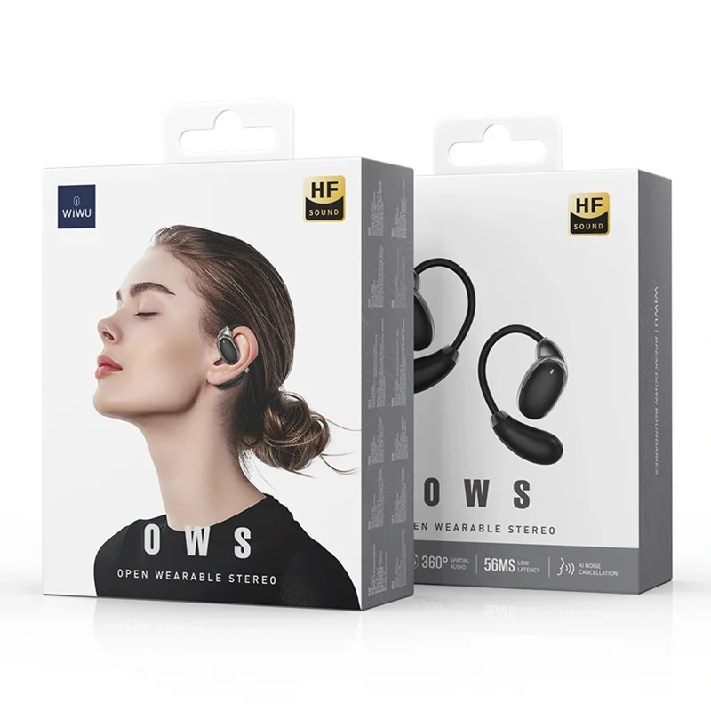 WIWU T30 Open Ear Bluetooth-compatible Earphones Ear Hook Bone Conduction Wireless Headphones - Black