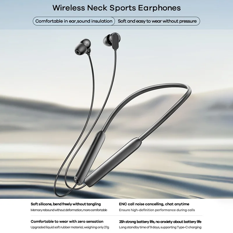 REMAX RB-ST01 Wireless Neck Sports Earphones Bluetooth-Compatible 6.0 ENC Noise Cancelling Headset - Black