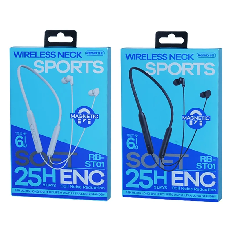 REMAX RB-ST01 Wireless Neck Sports Earphones Bluetooth-Compatible 6.0 ENC Noise Cancelling Headset - Black