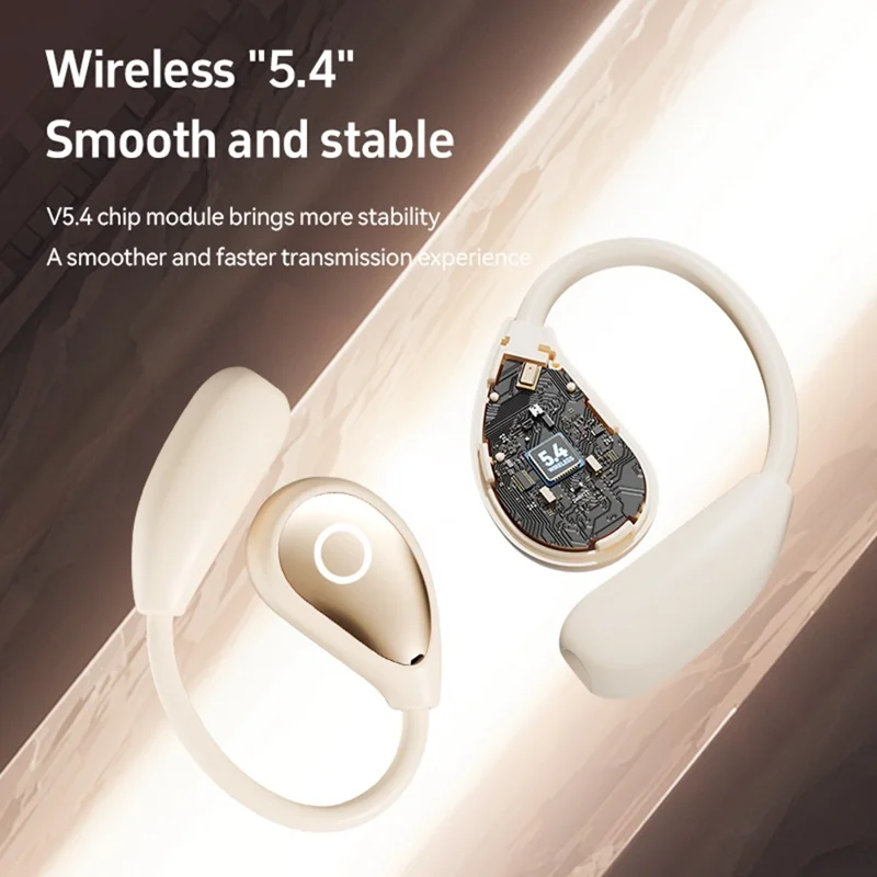 Беспроводные наушники с переводчиком на 144 языка, Bluetooth, с открытыми наушниками и функцией ИИ-перевода, в кожаном зарядном чехле - Телесный цвет